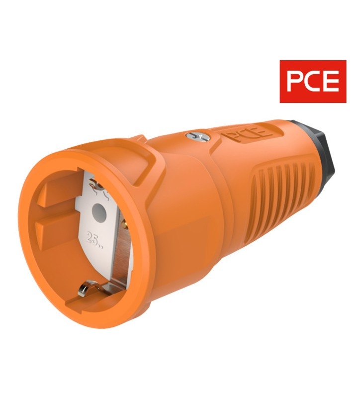2510-OS-ORAN.jpg PCE 2510-OS-ORAN Rubber Schuko Socket, IP20, Orange/black - Image 1