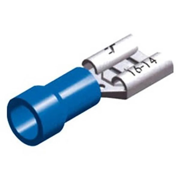 4.8 mm Female Insulated Spade Terminals, Blue, Pack of 100