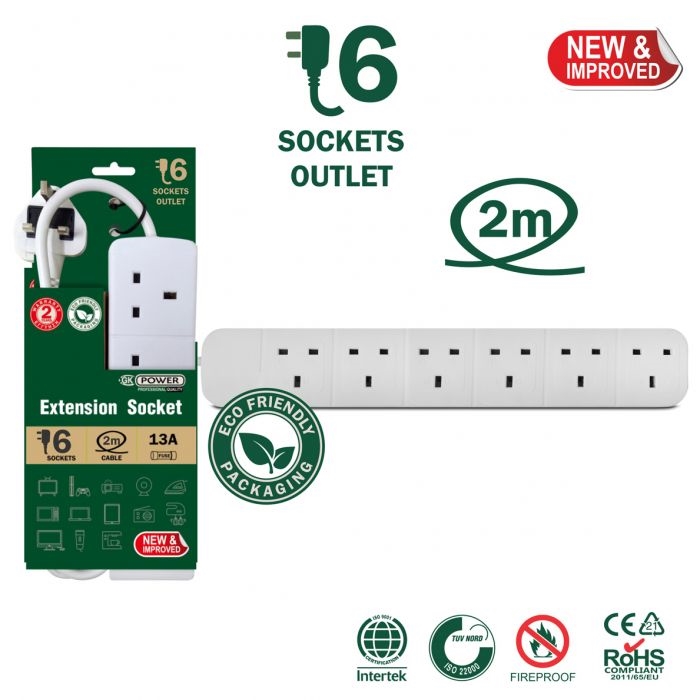 66006-2M.jpg 6 WAY 2M 13A EXTENTION SOCKET - Image 1