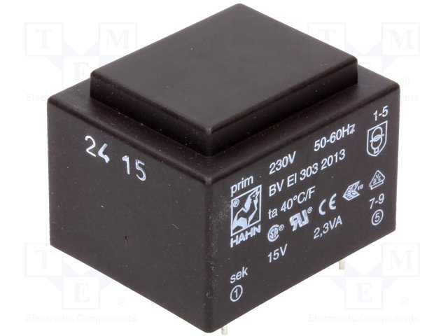 BVEI3032013.jpg 2.3VA 230VAC 15V 153mA Transformer encapsulated - Image 1