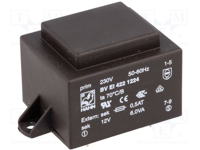 BVEI4221224.jpg 6VA 230VAC 12V 500mA PCB transformer - Image 1