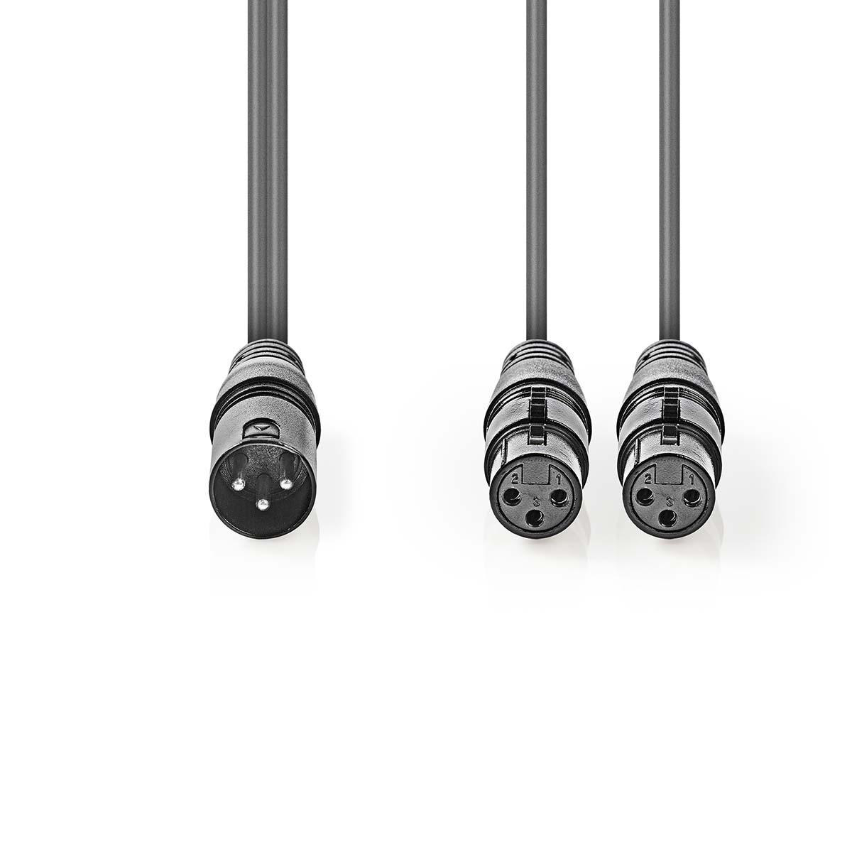 COTH15025GY15.jpg Balanced XLR Audio Cable XLR 3-Pin Male - 2x XLR 3-Pin Female 1.5m Grey - Image 1