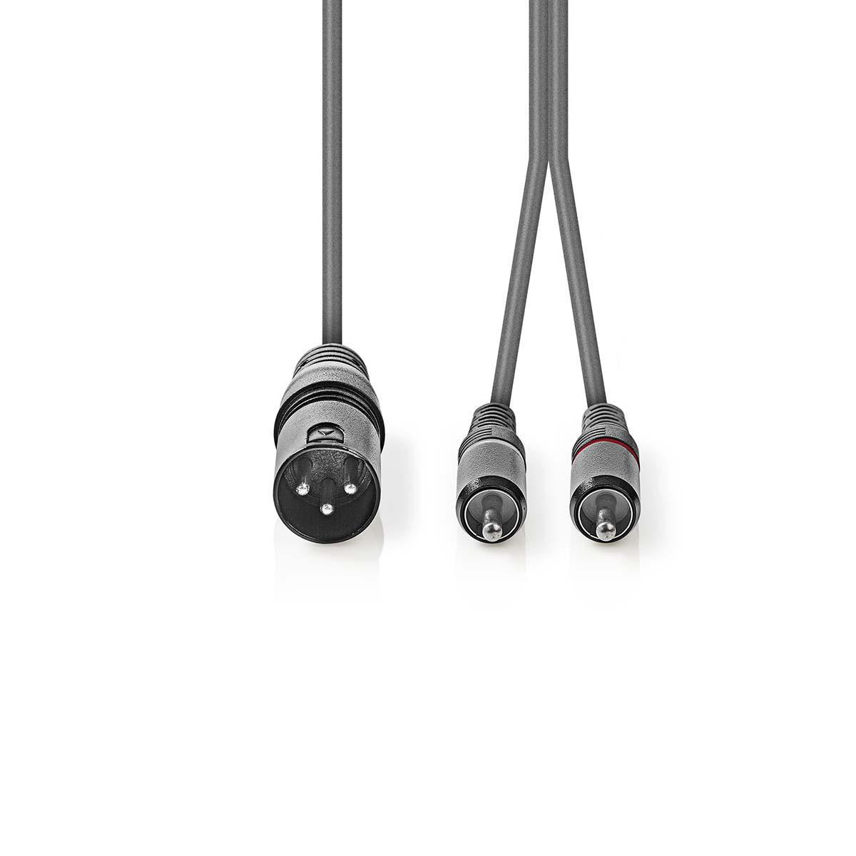 COTH15200GY15.jpg XLR Audio Cable XLR 3-Pin Male - 2x RCA Male 1.5 m Grey - Image 1