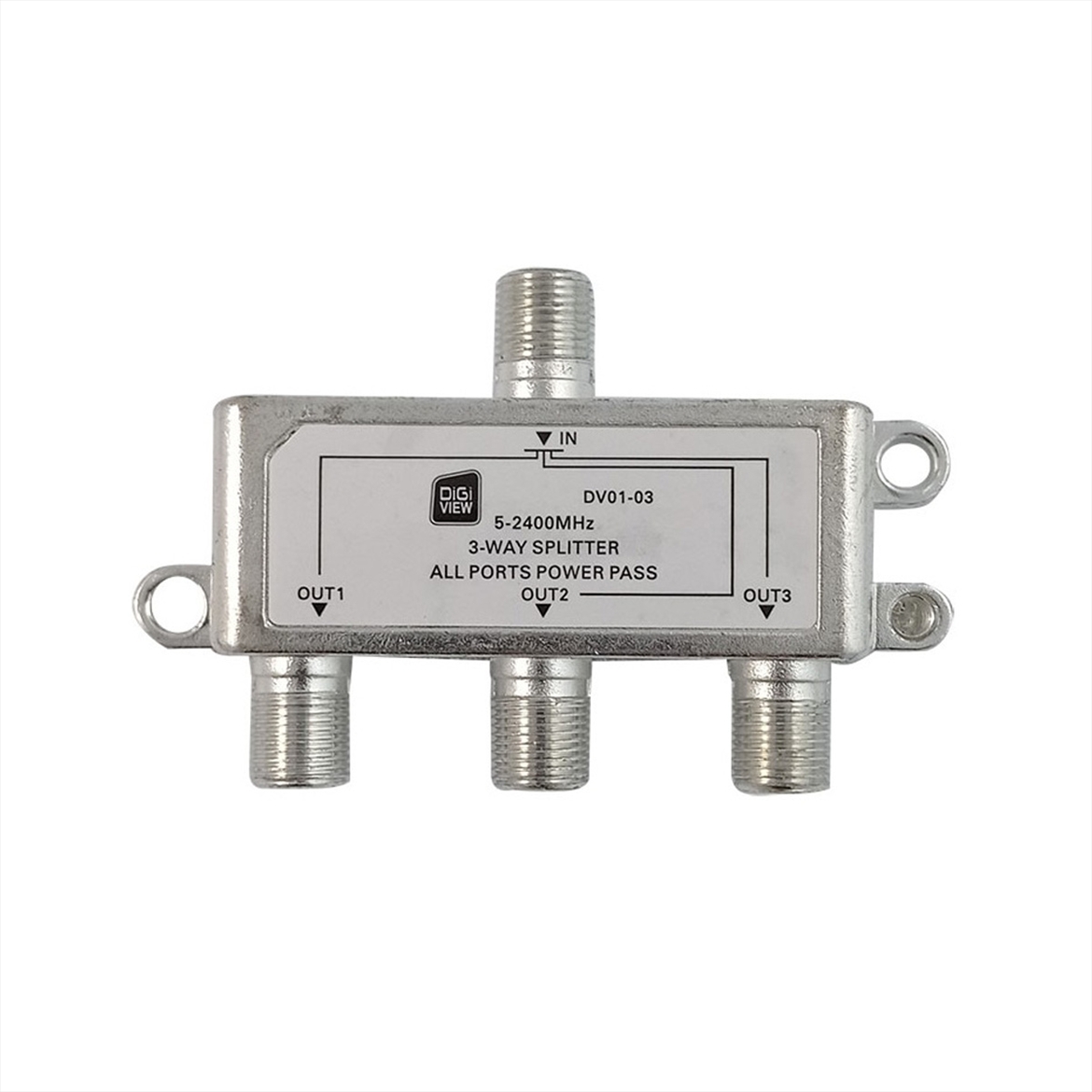 DV01-03.jpg DigiView DV01-03 3-Way TV Antenna Splitter, 5–2400 MHz - Image 1