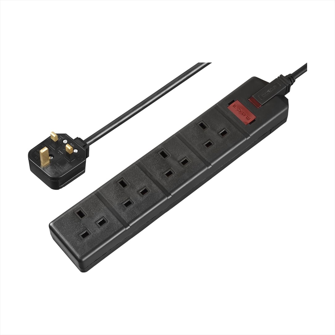 EXS1342B.jpg Masterplug EXS1342B Heavy-Duty 4-Socket UK Extension Lead, 2 m, 13A, Black - Image 1