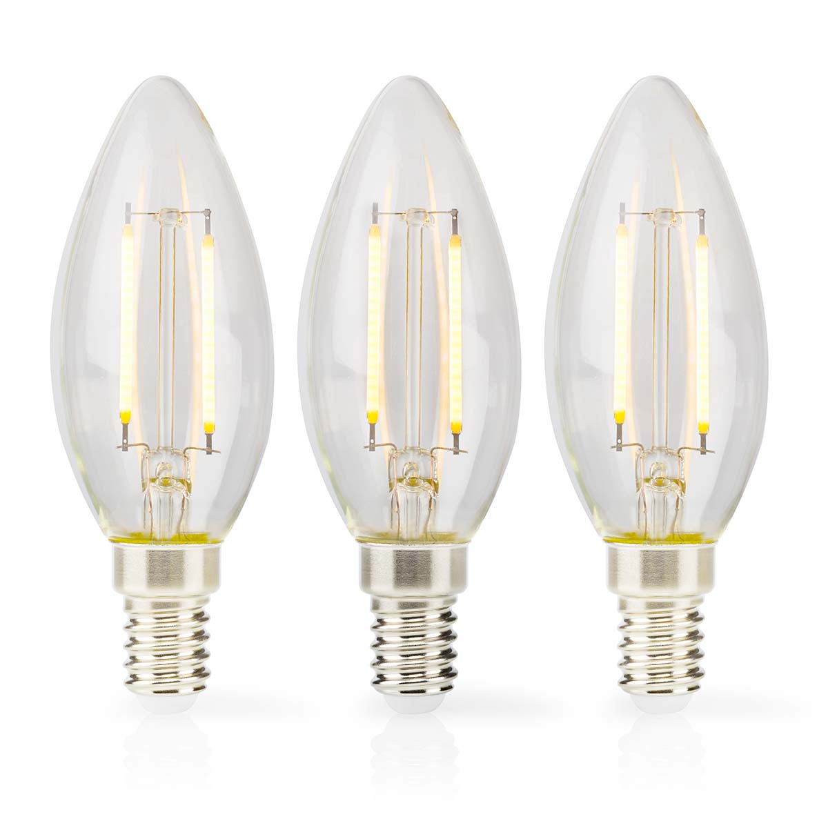 LBFE14C351P3.jpg LED Filament Bulb E14 Candle 2W 250lm 2700K Warm White 3pcs Clear - Image 1