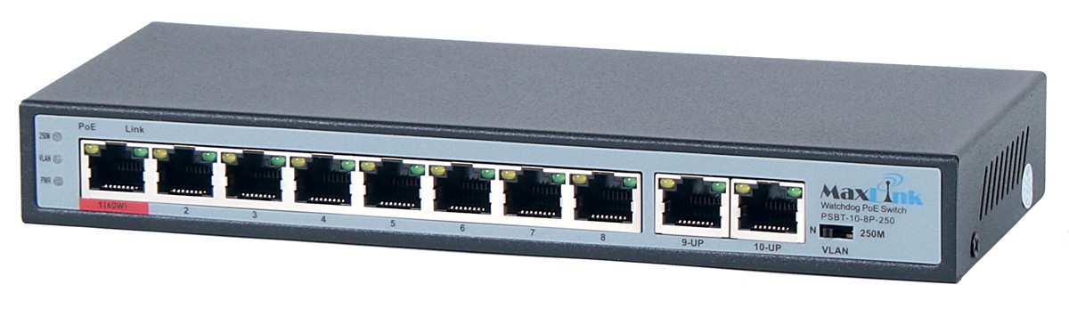 PSBT-10-8P-250.jpg POE 52VDV 2.5A NETWORK SWITCH 10X LAN - Image 1