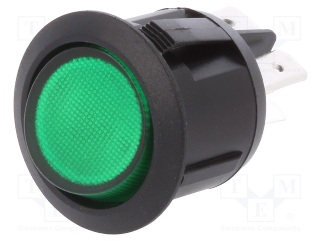 R13-244B-02-BG.jpg OFF-ON ROCKER SWITCH 20A/12VDC GREEN LAMP - Image 1