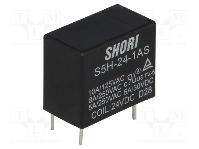 S5H-24-1AS.jpg Ucoil 24VDC 5A 250VAC 5A/30A electr. relay - Image 1