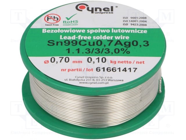 SAC0307-0.7-0.1.jpg Soldering wire Sn99Ag0,3Cu0,7 700um 100g lead free - Image 1