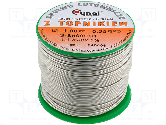 SN99C-1.0-0.25.jpg Soldering wire 1mm 0.25kg Sn99,3Cu0,7 lead free - Image 1