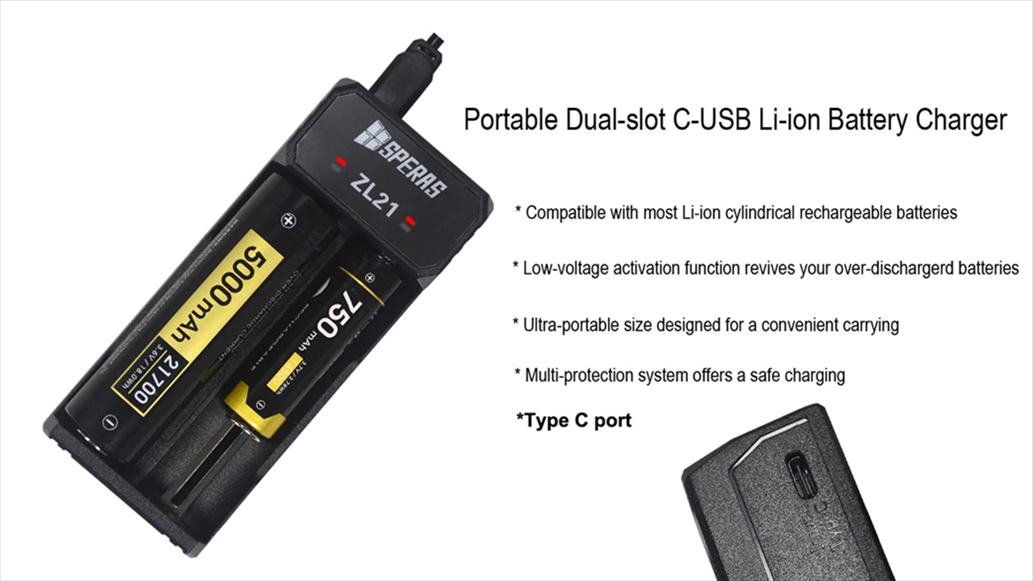 SPERAS-ZL21.jpg LITHIUM BATTERY CHARGER USB-C 5V-2A - Image 1