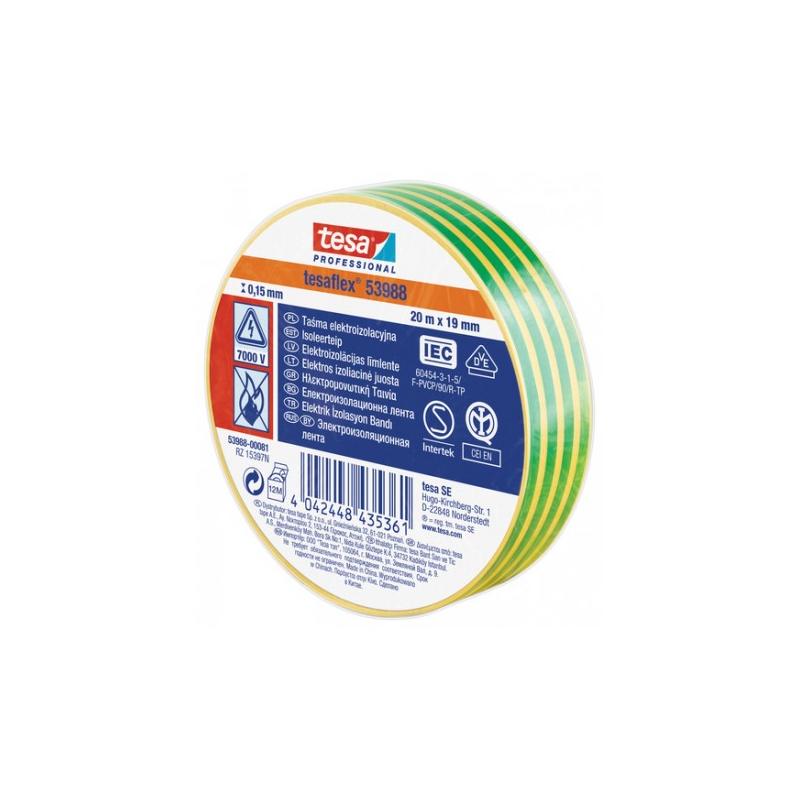 TESA-GREEN-YEL.jpg ELECTRICIAN TAPE 20MX19MM GREEN/YELLOW - Image 1