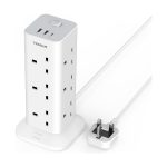 Tessan TPS04-UK-C 12-Way UK Surge-Protected Tower, 2 m, 13A Fuse, USB-C + USB-A