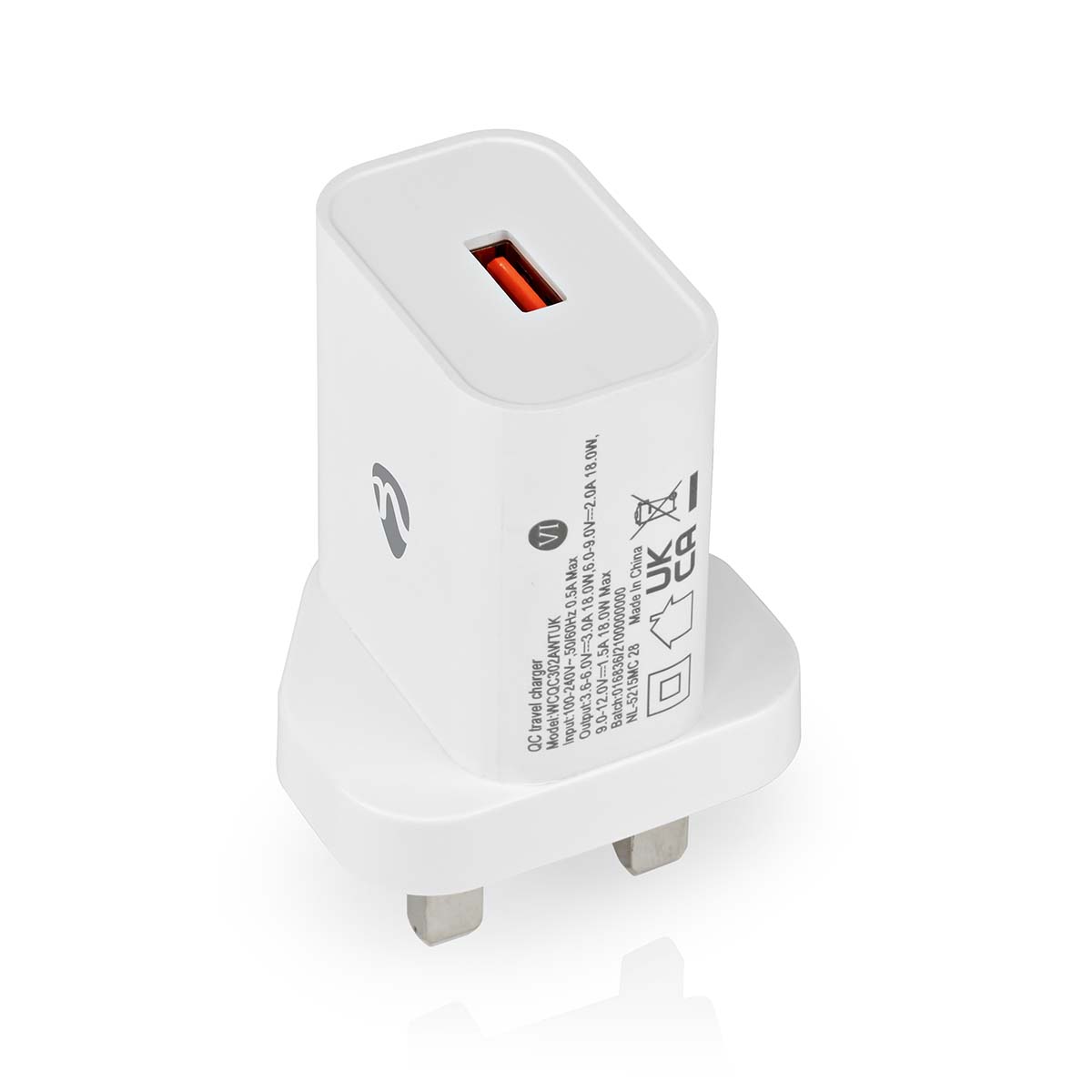 WCQC302AWTUK.jpg Wall Charger Quick charge feature QC3.0 3A Number of outputs: 1 USB-A 18W - Image 1