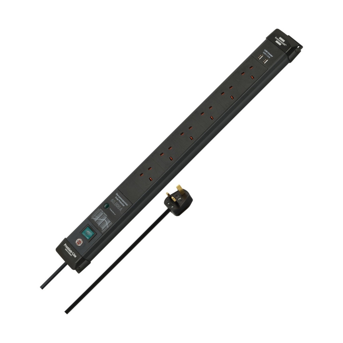 1951163604.jpg Brennenstuhl 1951163604 6-Socket UK Surge-Protected Extension Lead, 3 m, USB Charging, 13A, Black - Image 1