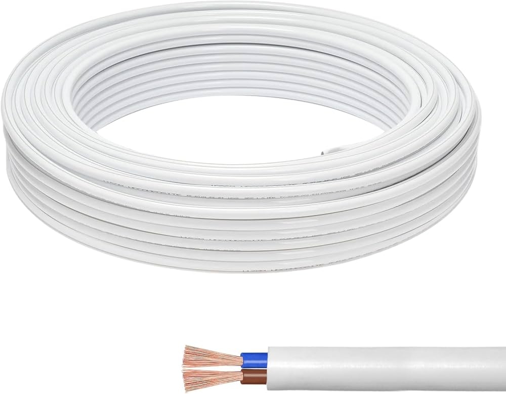 PVC2X0.75ROUNWHX100M.jpg PVC 2X0.75mm power cable white round X100m - Image 1