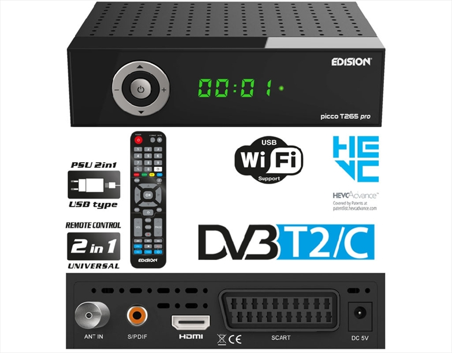 PICCOT265PRO.jpg TERRESTRIAL AND CABLE RECEIVER DVB-T2/C 2IN1 - Image 1