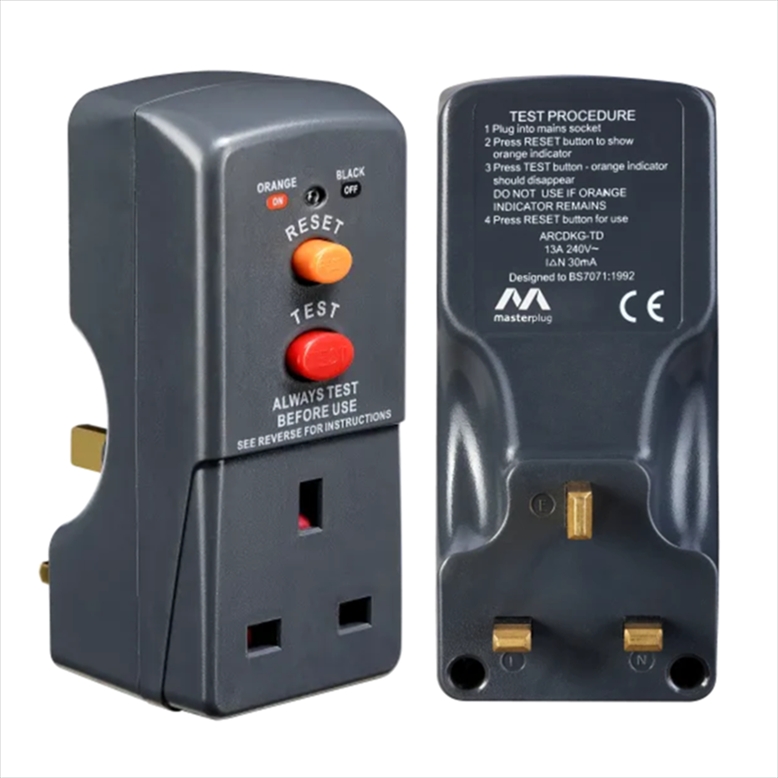 ARCDKG.jpg Masterplug ARCDKG Active UK RCD Adaptor, 13A 30mA, IP20, Grey - Image 1