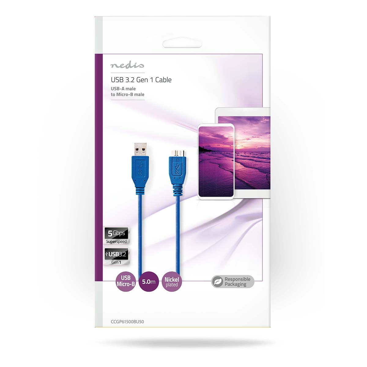 CCGP61500BU50.jpg USB 3.0 Cable A Male - Micro B Male 5.0 m Blue - Image 1