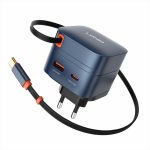 LDNIO Q10 GaN USB Charger, 65 W, Built-In USB-C Cable, Blue