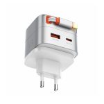 LDNIO Q10 GaN USB Charger, 65 W, Built-In USB-C Cable, Silver