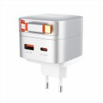 LDNIO Q10 GaN USB Charger, 65 W, Built-In USB-C Cable, Silver - Image 2
