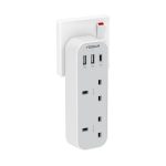 Tessan TS-222-C-GR 2-Way UK Plug Adapter, 13A, 2 USB-A + USB-C 15W
